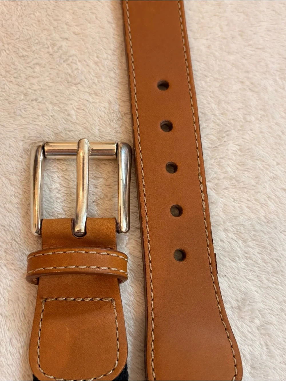 Men's Navy Wool Leather-Trim Surcingle Webbing Belt Sz 36